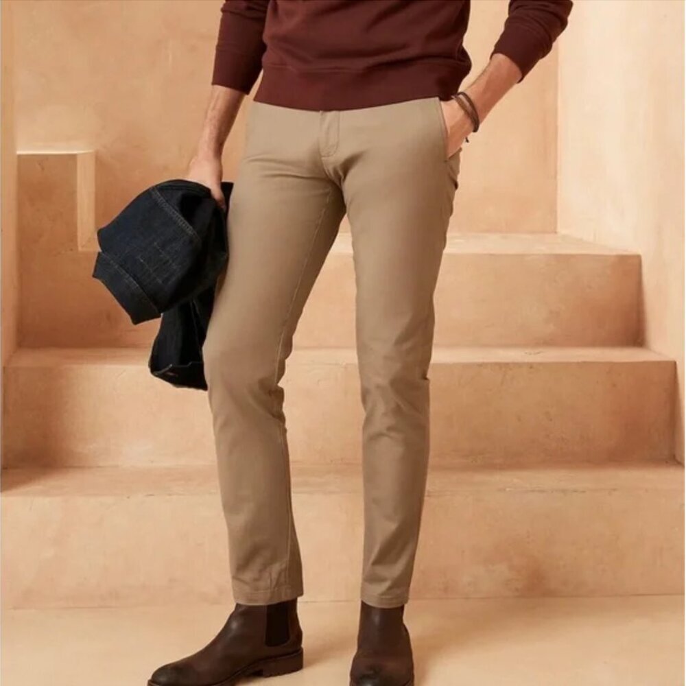Banana Republic Fulton Chino Skinny Stretch Chino Khaki Mens Size 33 x 32